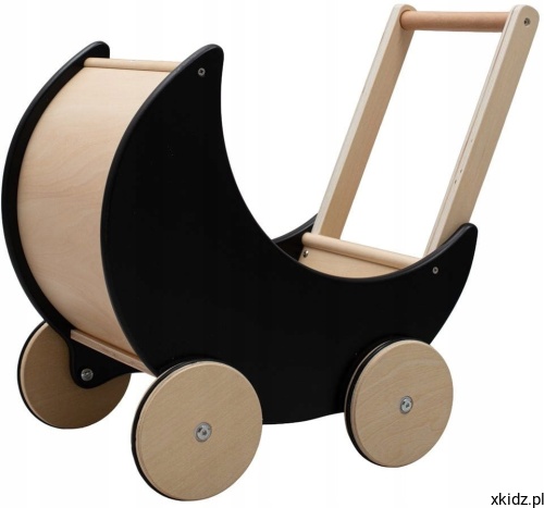 Drewniany wózek dla lalek Baby Mix Montessori czarny - gondola na lalki i pluszaki