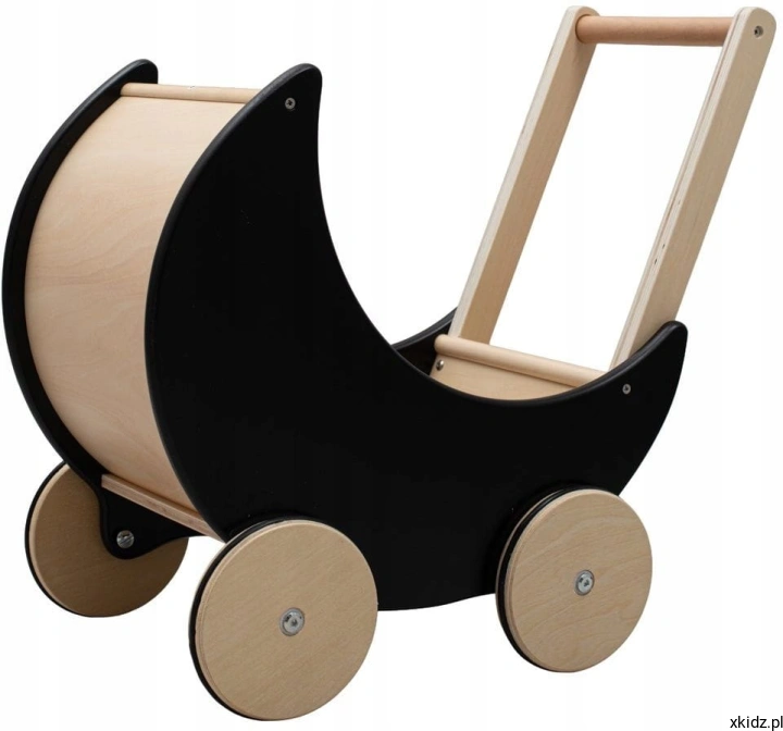 Drewniany wózek dla lalek Baby Mix Montessori czarny - gondola na lalki i pluszaki