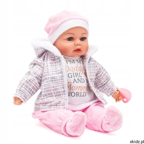 Lalka bobas Baby Mix Amelka 46 cm - widok całej mówiącej lalki w ubranku