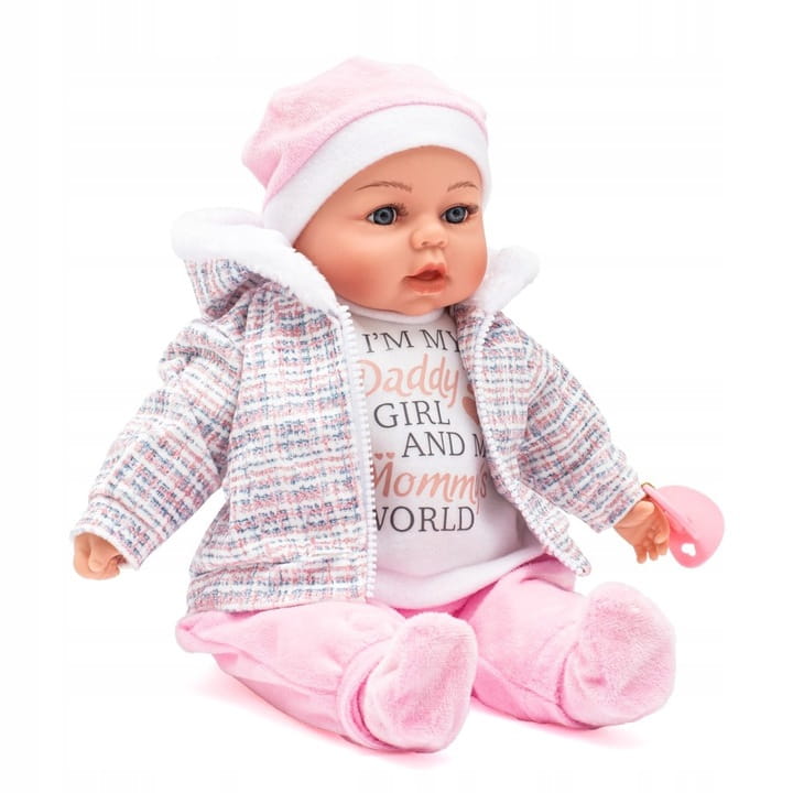 Lalka bobas Baby Mix Amelka 46 cm - widok całej mówiącej lalki w ubranku