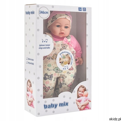 Lalka bobas Baby Mix Maja 46 cm mówiąca po polsku - widok całej lalki w ubranku