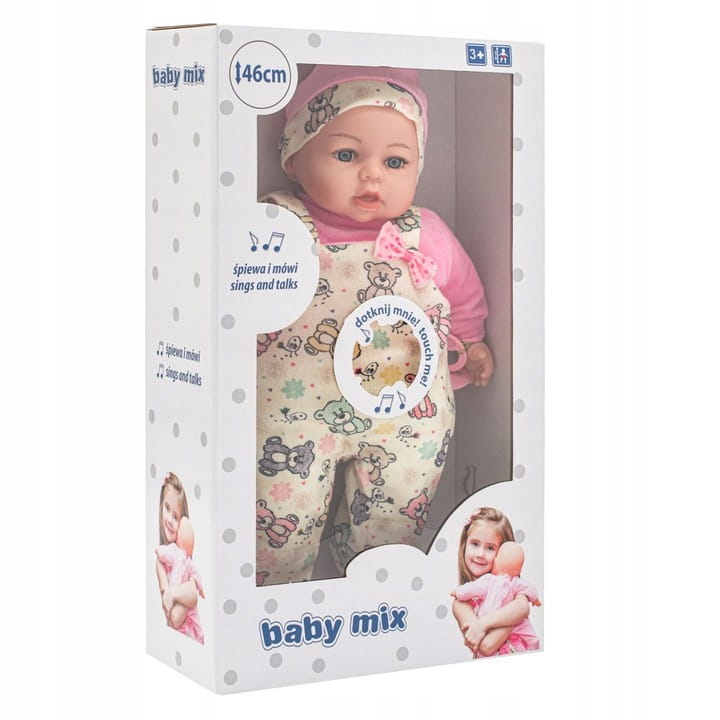 Lalka bobas Baby Mix Maja 46 cm mówiąca po polsku - widok całej lalki w ubranku