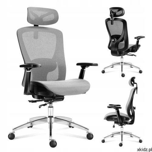 Fotel biurowy ergonomiczny Mark Adler Expert 5.3 Grey Mesh – widok całego fotela w kolorze szarym