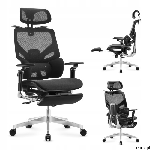 Fotel ergonomiczny z podnóżkiem Mark Adler Expert 9.6 Black – widok całego fotela w kolorze czarnym