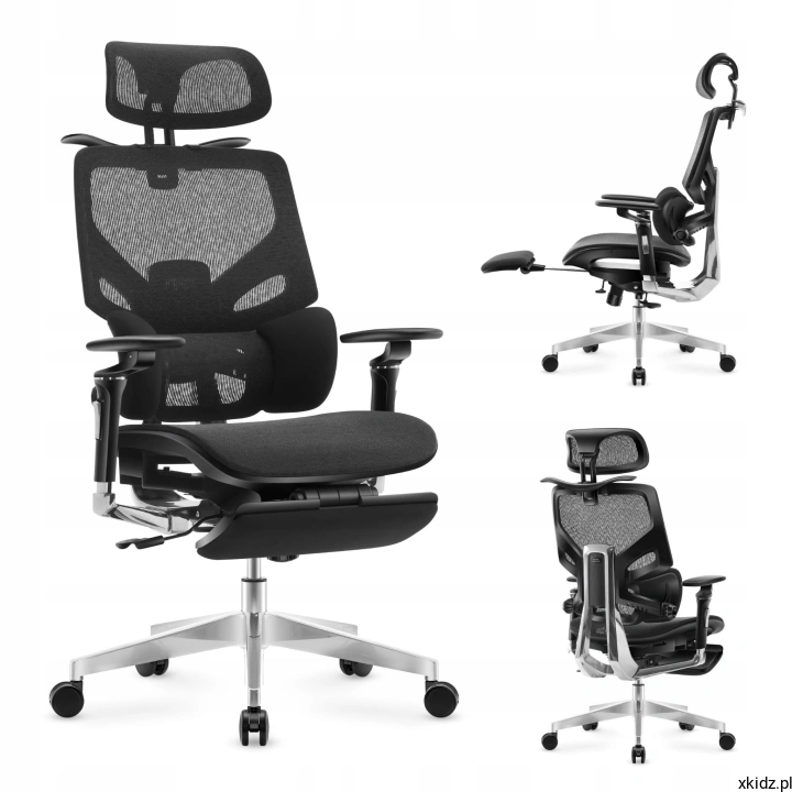 Fotel ergonomiczny z podnóżkiem Mark Adler Expert 9.6 Black – widok całego fotela w kolorze czarnym