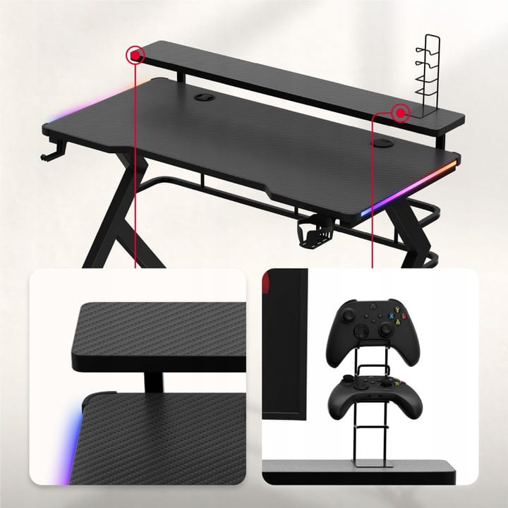 Nadstawka biurka HERO 5.0 RGB z uchwytem na kontrolery w zbliżeniu