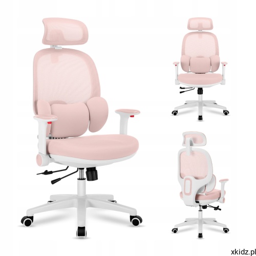 Fotel biurkowy dla dzieci Mark Adler Junior 6.3 Pink – widok całego fotela w kolorze różowym