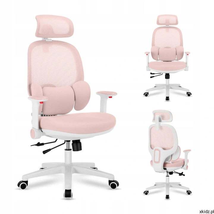 Fotel biurkowy dla dzieci Mark Adler Junior 6.3 Pink – widok całego fotela w kolorze różowym