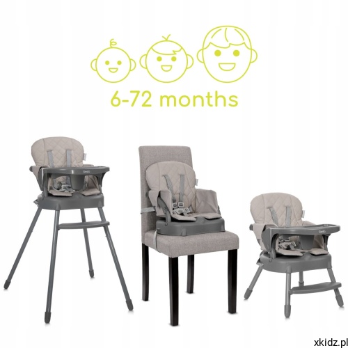Krzesełko Lorelli Siesta 3w1 Beige - trzy funkcje: wysokie, nakładka i niskie krzesełko