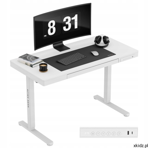 Białe biurko elektryczne Mark Adler Leader 8.2 White - widok całego biurka
