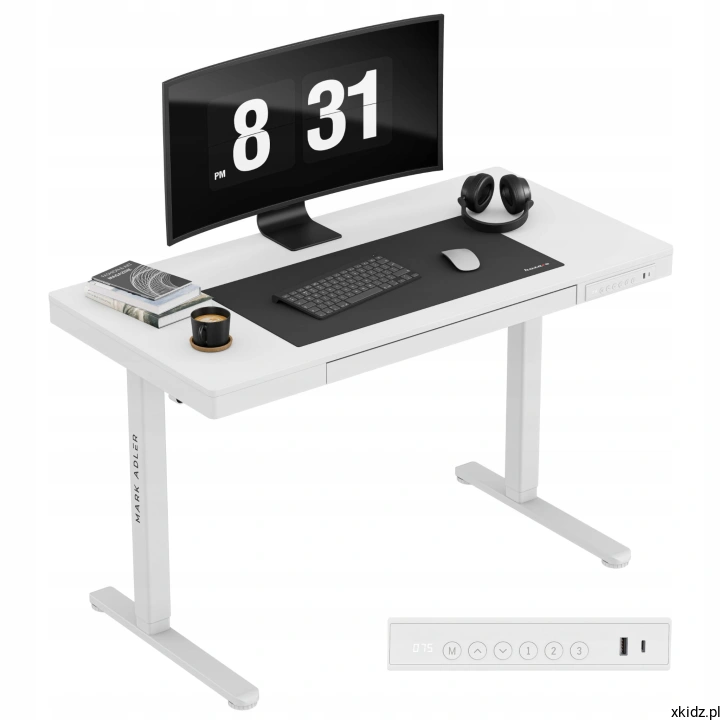 Białe biurko elektryczne Mark Adler Leader 8.2 White - widok całego biurka
