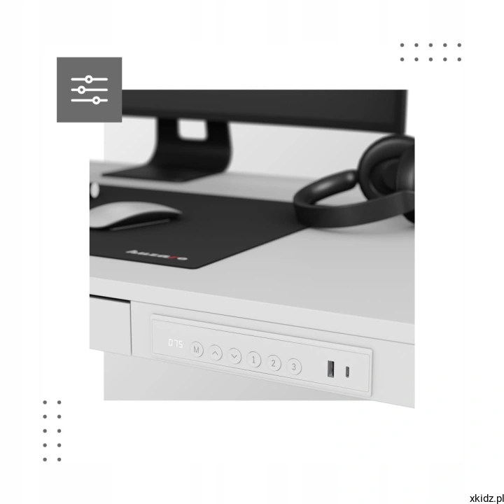 Białe biurko elektryczne Mark Adler Leader 8.2 White - panel sterowania z 3 slotami pamięci