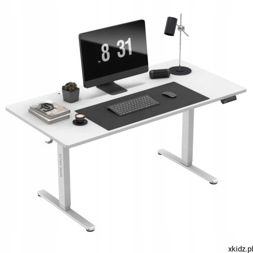 Biurko elektryczne regulowane Mark Adler Leader 7.6 White – widok całego biurka z jasnym blatem 160x80 cm