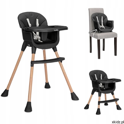 Krzesełko do karmienia Lorelli Vanilla 3w1 Black - widok całego krzesełka w kolorze czarnym