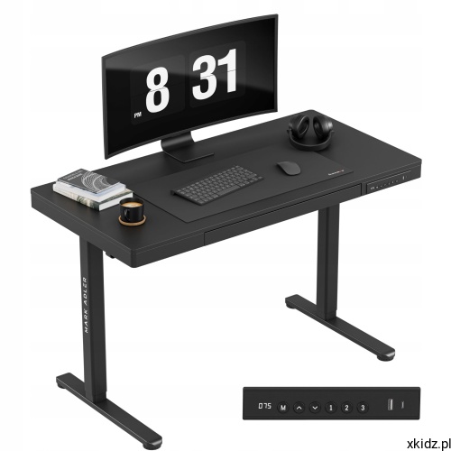 Biurko elektryczne Mark Adler Leader 8.2 Black - widok całego biurka w kolorze czarnym