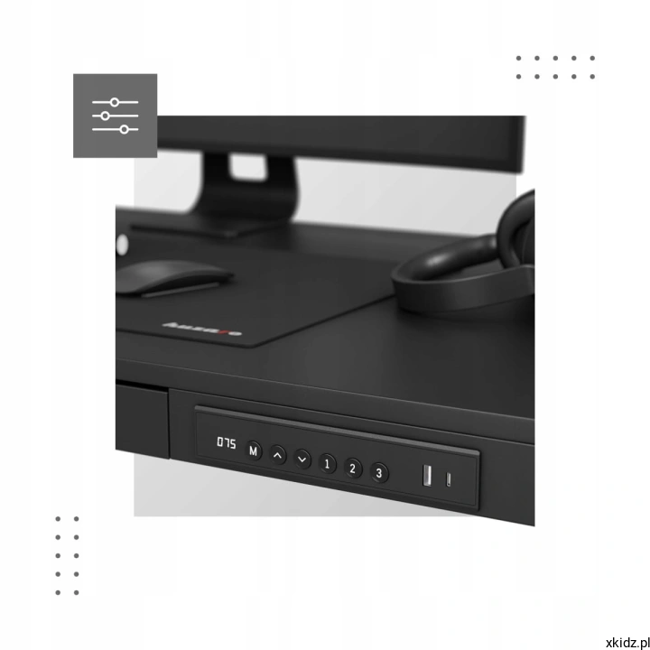 Biurko elektryczne Mark Adler Leader 8.2 Black - panel sterowania z 3 slotami pamięci w blacie