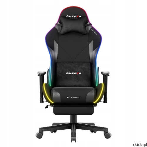 Fotel gamingowy Huzaro Force 5.7 RGB z kolorowym podświetleniem LED i podnóżkiem, widok z przodu