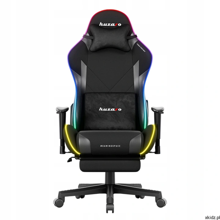 Fotel gamingowy Huzaro Force 5.7 RGB z kolorowym podświetleniem LED i podnóżkiem, widok z przodu