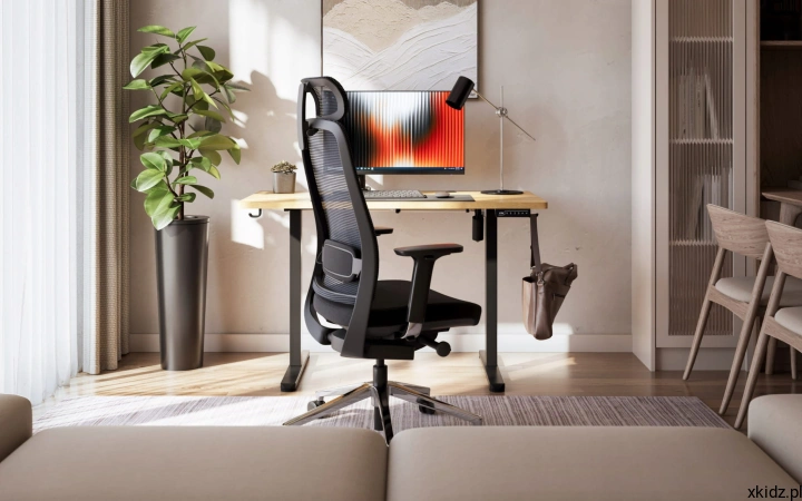 Biurko elektryczne Mark Adler Leader 6.9 Oak - jasny dąb w nowoczesnym stanowisku home office