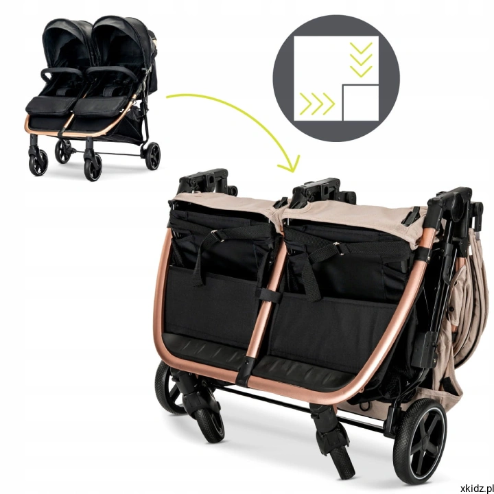Wózek bliźniaczy Lorelli Duo Black - składanie na płasko do transportu
