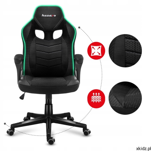 Fotel Force 2.5 RGB Mesh z oddychającymi materiałami siedziska i oparcia w zbliżeniach