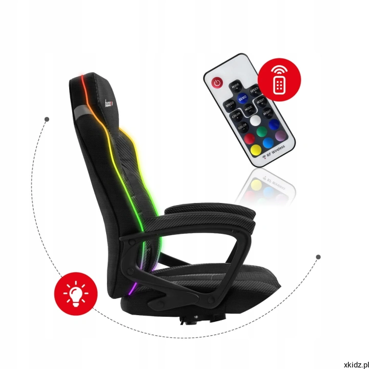 Fotel Force 2.5 RGB Mesh z boku z podświetleniem LED i pilotem do zmiany kolorów