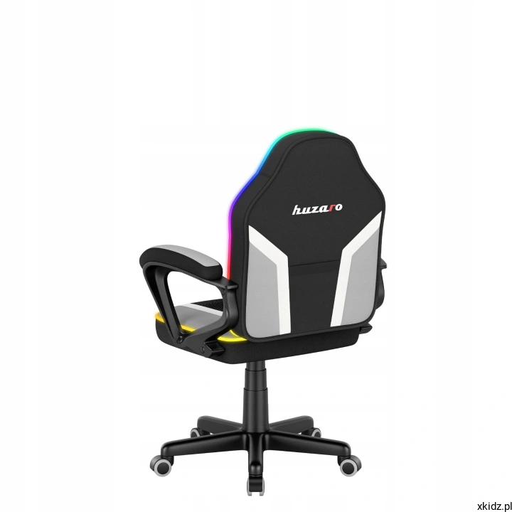 Dziecięcy fotel Ranger Mesh 1.0 RGB od tyłu, czarne oparcie z podświetleniem po bokach