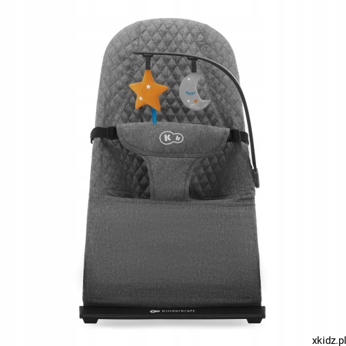 Leżaczek Kinderkraft MIMI Grey - odczepiany pałąk z dwiema zabawkami
