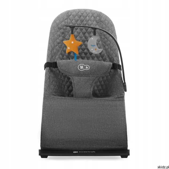 Leżaczek Kinderkraft MIMI Grey - odczepiany pałąk z dwiema zabawkami