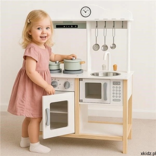 Drewniana kuchnia Baby Mix Montessori - piekarnik z otwieranymi drzwiczkami i pokrętła