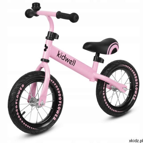 Rowerek biegowy Kidwell Cruzer FLOWER Pink 12 cali - widok całego rowerka z boku