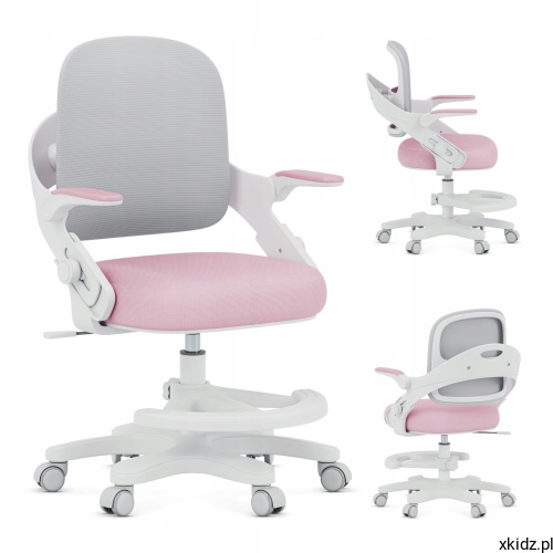 Fotel obrotowy dla dziecka Mark Adler Junior 4.3 Pink-Grey - widok całego fotela z przodu