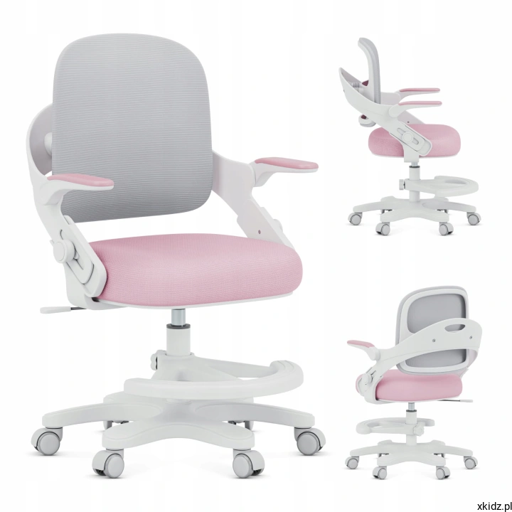 Fotel obrotowy dla dziecka Mark Adler Junior 4.3 Pink-Grey - widok całego fotela z przodu