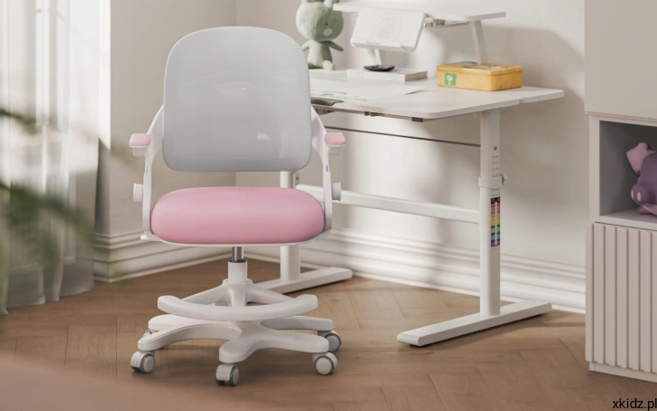 Fotel Mark Adler Junior 4.3 Pink-Grey - regulowany i demontowalny podnóżek