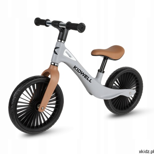 Rowerek biegowy Kidwell NIX 12 cali Grey/Brown - ujęcie całego rowerka z boku